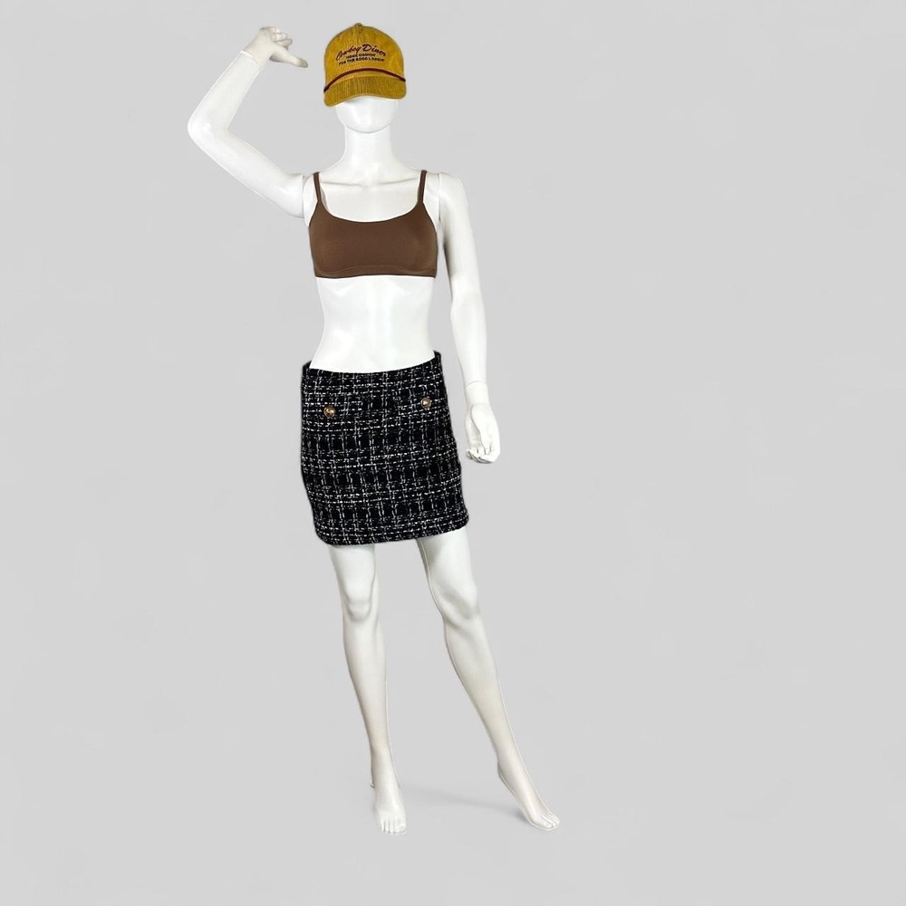 Shein Black White Tweed Mini Skirt Gold Button Preppy Coquette Old Money Size M
